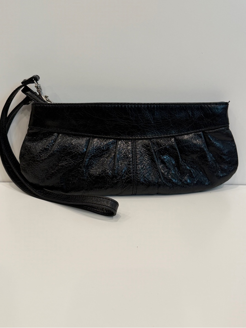 Black Leather Wristlet Clutch - Women's Evening Bag